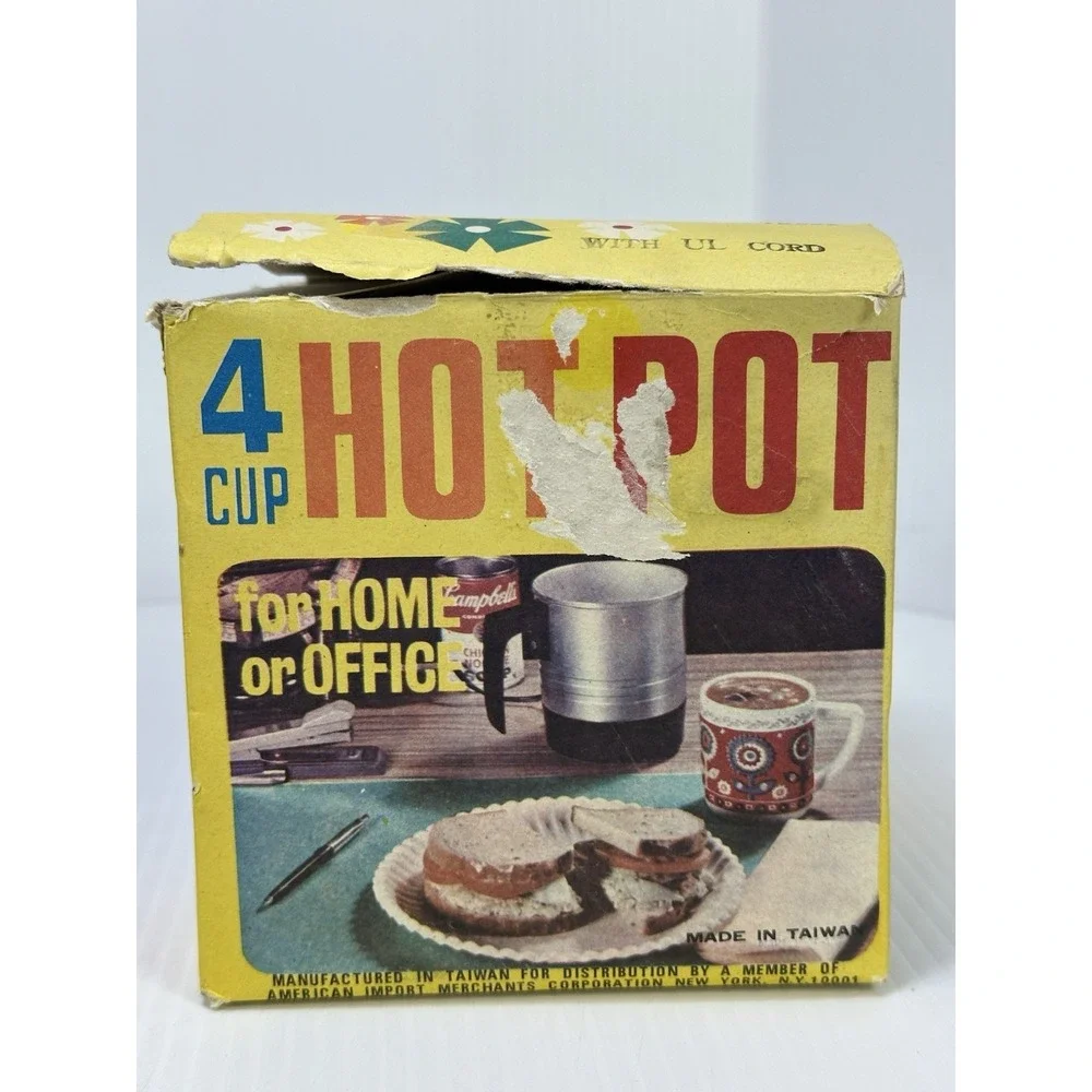 Vintage 4 Cup Electric Hot Pot Original Packaging Bright Polished‎ Aluminum AIM